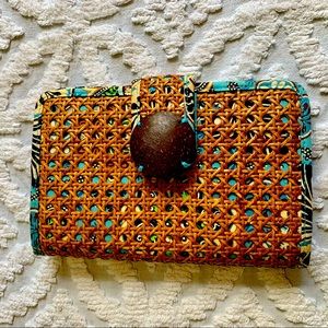 Vera Bradley tiki clutch Bali Blue wicker woven